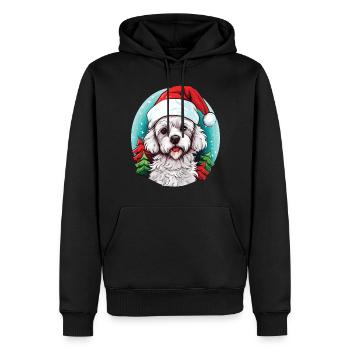 Chien de race Bichon qui fête Noël - Sweat à capuche Premium bio Homme - noir - Devant - Nico (187cm)