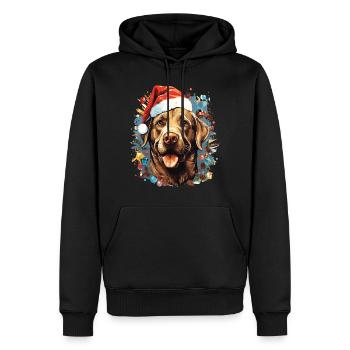 Chien de race Labrador qui fête Noël - Sweat à capuche Premium bio Homme - noir - Devant - Nico (187cm)