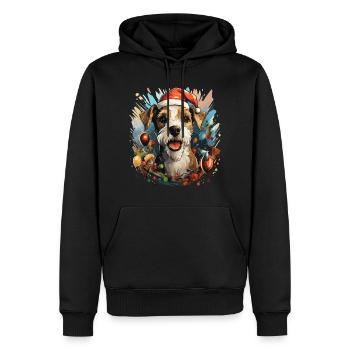 Chien de la race Fox Terrier fête de noël - Sweat à capuche Premium bio Homme - noir - Devant - Nico (187cm)