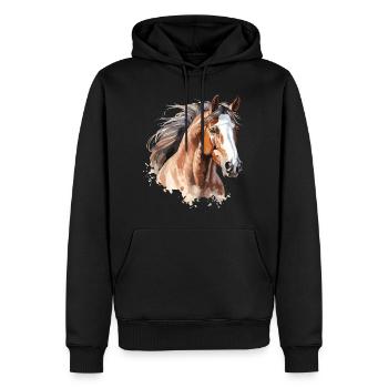 Portrait de cheval avec un style aquarelle - Sweat à capuche Premium bio Homme - noir - Devant - Nico (187cm)