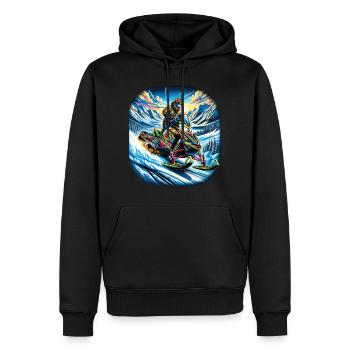 A colorful snowmobile in a mountainous landscape - Men’s Premium Organic Hoodie - black - Front - Nico (187cm)