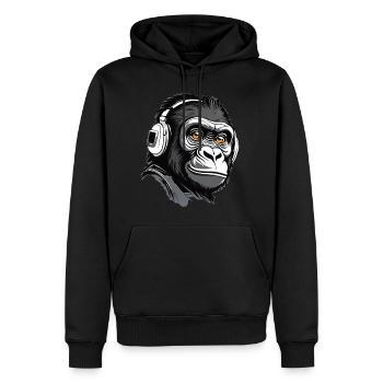 Gorille cool avec des écouteurs - Sweat à capuche Premium bio Homme - noir - Devant - Nico (187cm)