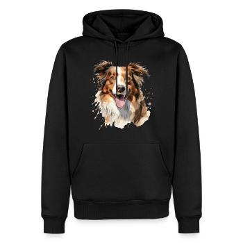 Un chien de la race berger australien aquarelle - Sweat à capuche Premium bio Homme - noir - Devant - Nico (187cm)