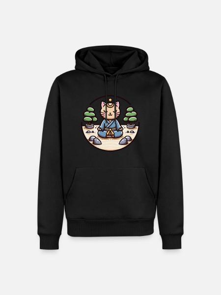 Chat samouraï serein dans un jardin zen - Sweat à capuche Premium bio Homme - noir