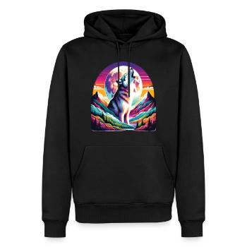 Loup qui hurle sous la lune coloré - Sweat à capuche Premium bio Homme - noir - Devant - Nico (187cm)