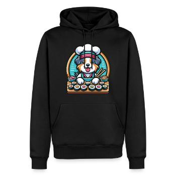 Australian Shepherd Koch Sushi im Kawaii-Stil - Männer Premium Bio Hoodie - Schwarz - Vorne - Nico (187cm)