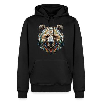 Portrait d'un ours en mosaïque colorée - Sweat à capuche Premium bio Homme - noir - Devant - Nico (187cm)