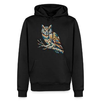 Portrait d'un hibou sur une branche en mosaïque - Sweat à capuche Premium bio Homme - noir - Devant - Nico (187cm)