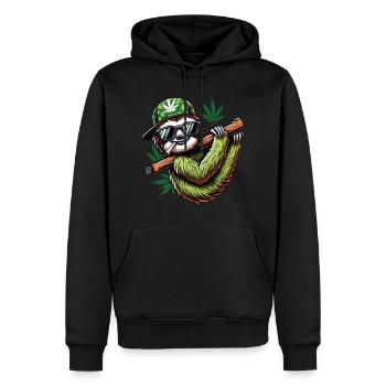 Un Paresseux qui fume un joint de cannabis - Sweat à capuche Premium bio Homme - noir - Devant - Nico (187cm)