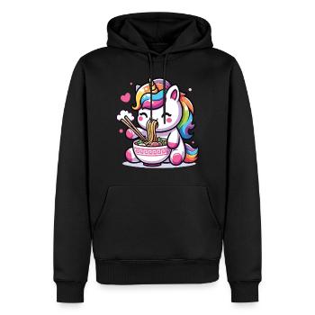 A kawaii unicorn eating a bowl of ramen - Men’s Premium Organic Hoodie - black - Front - Nico (187cm)