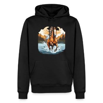 Cheval qui galope dans une rivière - Sweat à capuche Premium bio Homme - noir - Devant - Nico (187cm)