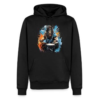 Ein Wikingerkrieger, der Schlagzeug spielt. - Männer Premium Bio Hoodie - Schwarz - Vorne - Nico (187cm)