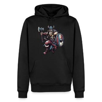 Ein aggressiver Wikinger mit Schwert und Schild - Männer Premium Bio Hoodie - Schwarz - Vorne - Nico (187cm)