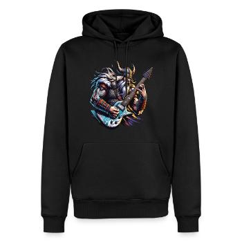 Wikingerkrieger, der E-Gitarre spielt. - Männer Premium Bio Hoodie - Schwarz - Vorne - Nico (187cm)