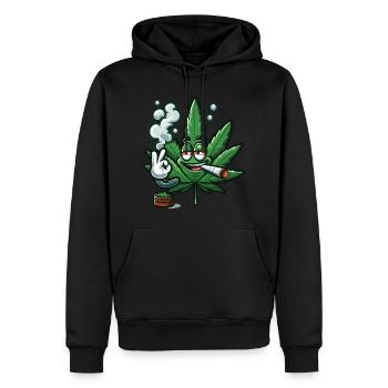 Ein rauchendes Cannabisblatt im Cartoon-Stil - Männer Premium Bio Hoodie - Schwarz - Vorne - Nico (187cm)