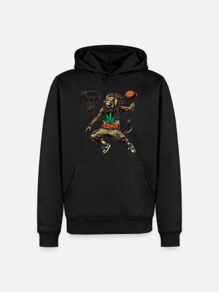 A Rasta lion dunking basketball - Men’s Premium Organic Hoodie - black