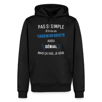 Taékwondoiste Génial - Sweat à capuche Premium bio Homme - noir - Devant - Nico (187cm)