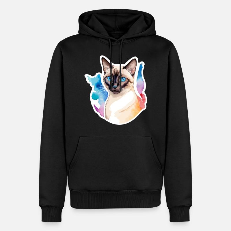 Chat siamois Aquarelles - Sweat à capuche Premium bio Homme - noir