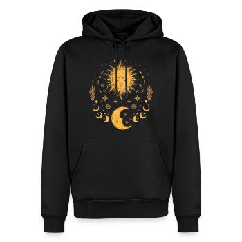 Vintage Soleil Lune & Étoiles, Boho Céleste - Sweat à capuche Premium bio Homme - noir - Devant - Nico (187cm)
