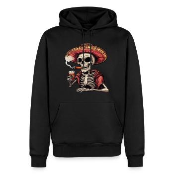 Skelett Totenkopf Totenschädel Zigarre Schnaps - Männer Premium Bio Hoodie - Schwarz - Vorne - Nico (187cm)