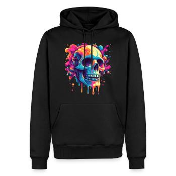 Psychedelisches Skelett mit leuchtenden Farben - Männer Premium Bio Hoodie - Schwarz - Vorne - Nico (187cm)