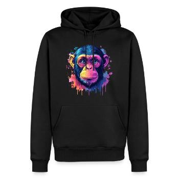 Psychedelischer Affe mit leuchtenden Farben - Männer Premium Bio Hoodie - Schwarz - Vorne - Nico (187cm)