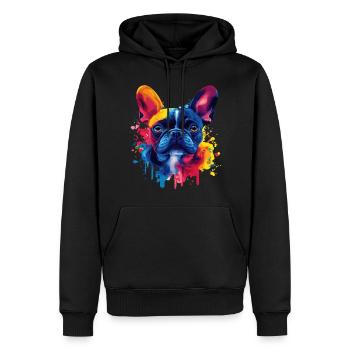 Psychedelische Bulldogge mit leuchtenden Farben - Männer Premium Bio Hoodie - Schwarz - Vorne - Nico (187cm)