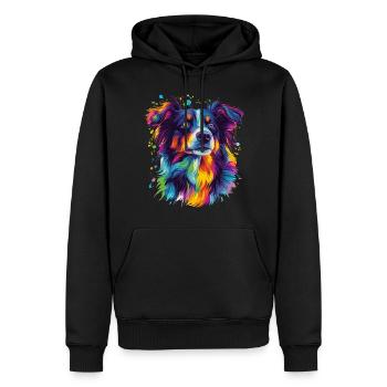 Portrait of a psychedelic Australian Shepherd - Men’s Premium Organic Hoodie - black - Front - Nico (187cm)
