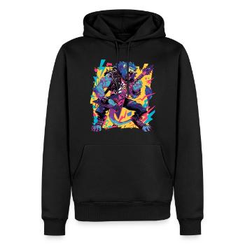 Aggressiver Löwe spielt Pop-Art-Gitarre - Männer Premium Bio Hoodie - Schwarz - Vorne - Nico (187cm)