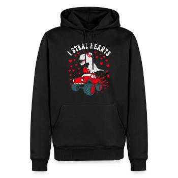 Je vole des cœurs Saint Valentin T Rex chevauchant un camion - Sweat à capuche Premium bio Homme - noir - Devant - Nico (187cm)
