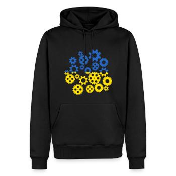 Drapeau de l’Ukraine Engrenages Drapeau ukrainien - Sweat à capuche Premium bio Homme - noir - Devant - Nico (187cm)