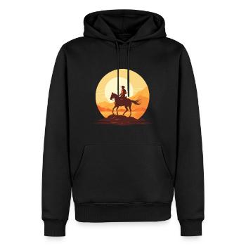Cowboy sur son cheval au couché de soleil - Sweat à capuche Premium bio Homme - noir - Devant - Nico (187cm)