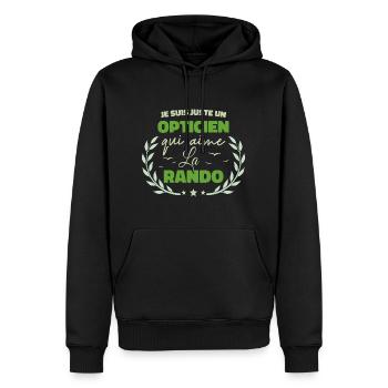 Fier d’être Opticien et Passionné de la Randonnée - Sweat à capuche Premium bio Homme - noir - Devant - Nico (187cm)