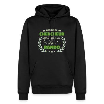 Fier d’être Chercheur et Passionné de la Randonnée - Sweat à capuche Premium bio Homme - noir - Devant - Nico (187cm)