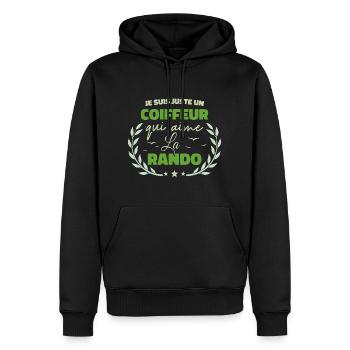 Fier d’être Coiffeur et Passionné de la Randonnée - Sweat à capuche Premium bio Homme - noir - Devant - Nico (187cm)