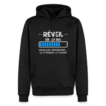 réveil matin - Sweat à capuche Premium bio Homme - noir - Devant - Nico (187cm)