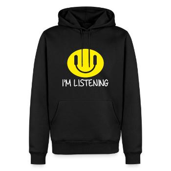 I'm Listening Music - Men’s Premium Organic Hoodie - black - Front - Nico (187cm)