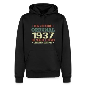 Légende Depuis 1937 Né en 1937 - 87e Anniversaire - Sweat à capuche Premium bio Homme - noir - Devant - Nico (187cm)