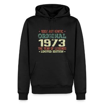 Légende Depuis 1973 Né en 1973 - 51e Anniversaire - Sweat à capuche Premium bio Homme - noir - Devant - Nico (187cm)