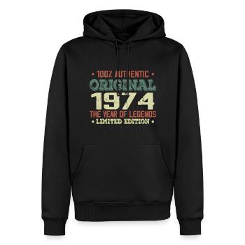 Légende Depuis 1974 Né en 1974 - 50e Anniversaire - Sweat à capuche Premium bio Homme - noir - Devant - Nico (187cm)