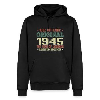 Legende seit 1945. Geboren 1945 – 79. Geburtstag - Männer Premium Bio Hoodie - Schwarz - Vorne - Nico (187cm)