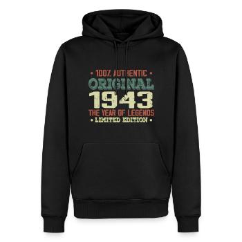 Legende seit 1943. Geboren 1943 – 81. Geburtstag - Männer Premium Bio Hoodie - Schwarz - Vorne - Nico (187cm)