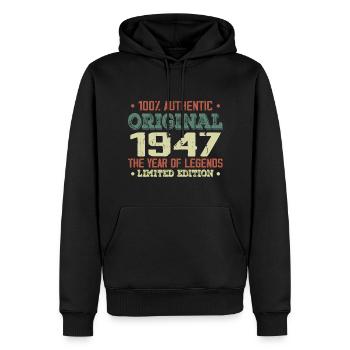 Legende seit 1947. Geboren 1947 – 77. Geburtstag - Männer Premium Bio Hoodie - Schwarz - Vorne - Nico (187cm)