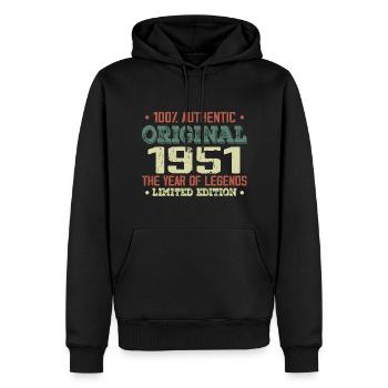 Légende Depuis 1951 Né en 1951 - 73e Anniversaire - Sweat à capuche Premium bio Homme - noir - Devant - Nico (187cm)