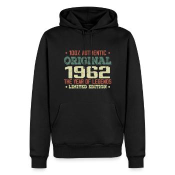 Légende Depuis 1962 Né en 1962 - 62e Anniversaire - Sweat à capuche Premium bio Homme - noir - Devant - Nico (187cm)