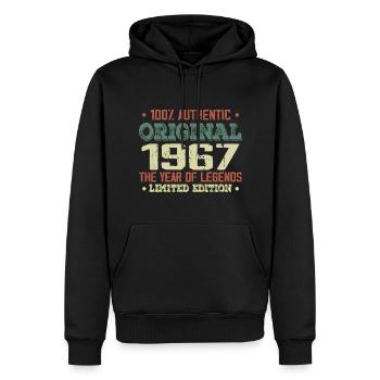 Légende Depuis 1967 Né en 1967 - 57e Anniversaire - Sweat à capuche Premium bio Homme - noir - Devant - Nico (187cm)