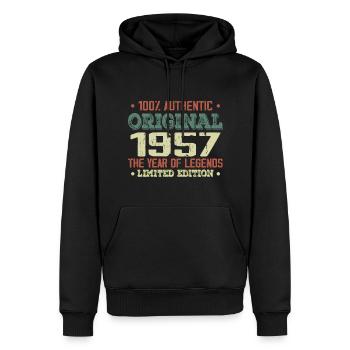 Légende Depuis 1957 Né en 1957 - 67e Anniversaire - Sweat à capuche Premium bio Homme - noir - Devant - Nico (187cm)