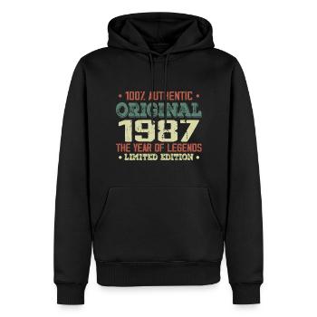 Légende Depuis 1987 Né en 1987 - 37e Anniversaire - Sweat à capuche Premium bio Homme - noir - Devant - Nico (187cm)