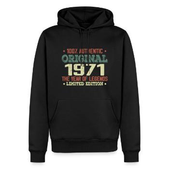Légende Depuis 1971 Né en 1971 - 53e Anniversaire - Sweat à capuche Premium bio Homme - noir - Devant - Nico (187cm)