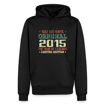 Légende Depuis 2015 Né en 2015 - 9e Anniversaire - Sweat à capuche Premium bio Homme - noir - Devant - Nico (187cm)